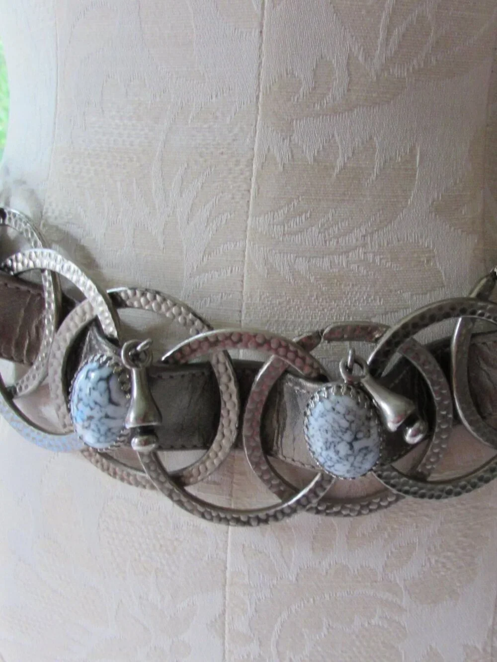 Modernist Style Belt SW Vibes Coppery Brown Blue Stones